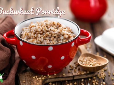 buckwheat porridge in a bowl on a wooden table