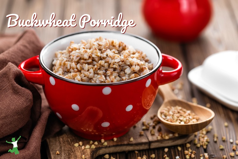 buckwheat porridge in a bowl on a wooden table