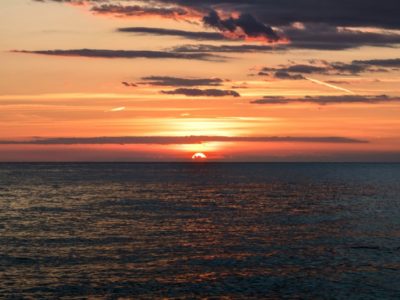 red light of sunset on the ocean