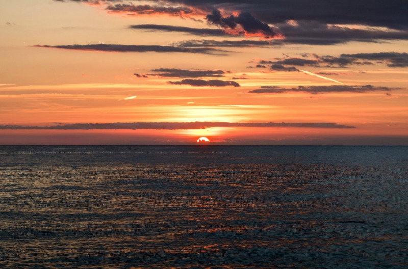 red light of sunset on the ocean