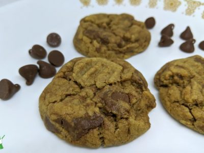 sprouted peanut butter chocolate chip cookies on a platter