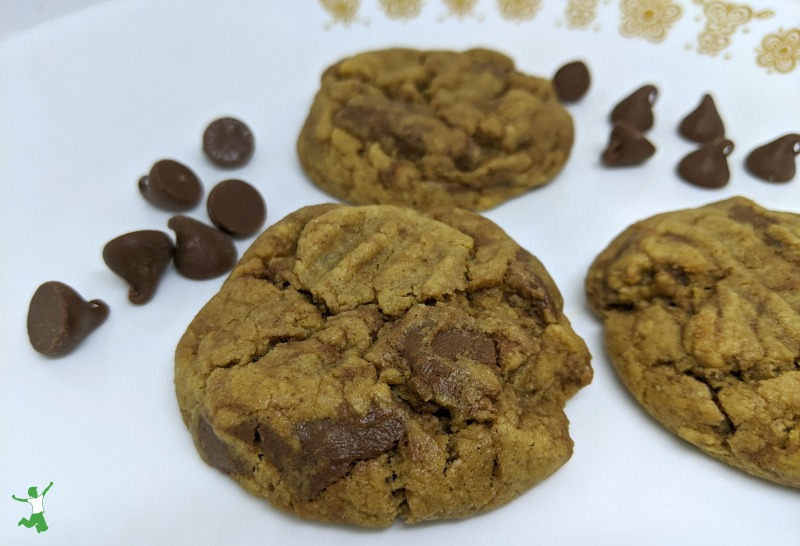 sprouted peanut butter chocolate chip cookies on a platter