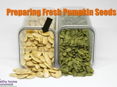 fresh white pumpkin seeds next to pepitas
