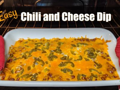 casserole dish of chili and cheese dip