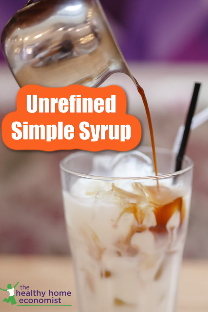 healthy simple syrup pouring into a cold drink