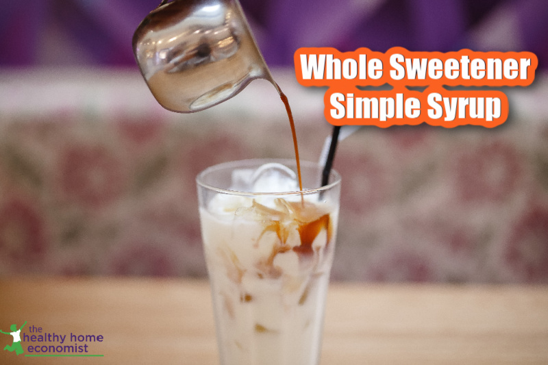 whole simple syrup drizzling into cold beverage