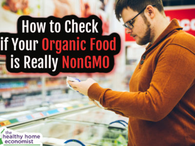 man checking package of organic nongmo food