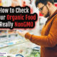 man checking package of organic nongmo food