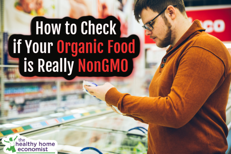 man checking package of organic nongmo food