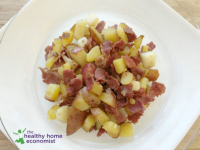 grassfed corned beef hash on a white plate