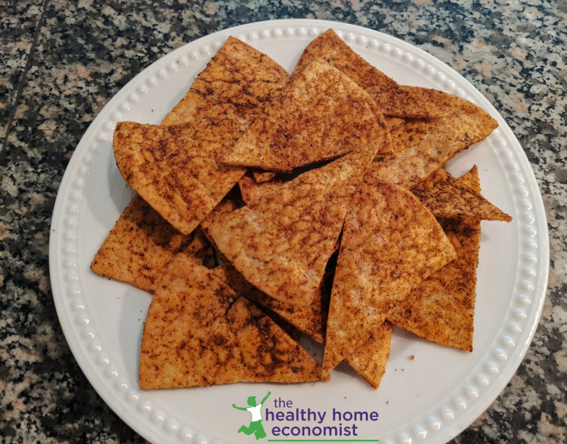 healthy homemade doritos on a white plate