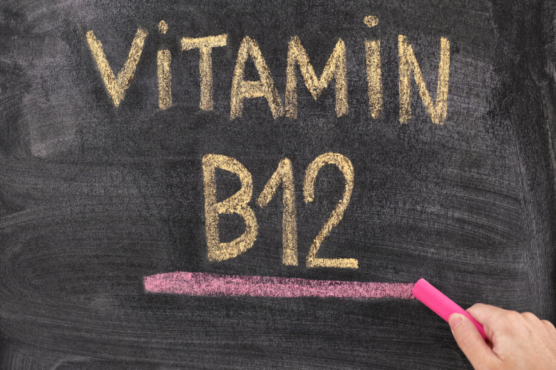 Vitamin B12 written on a chalkboard