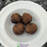 healthy energy bites dusted with cinnamon in a small white bowl