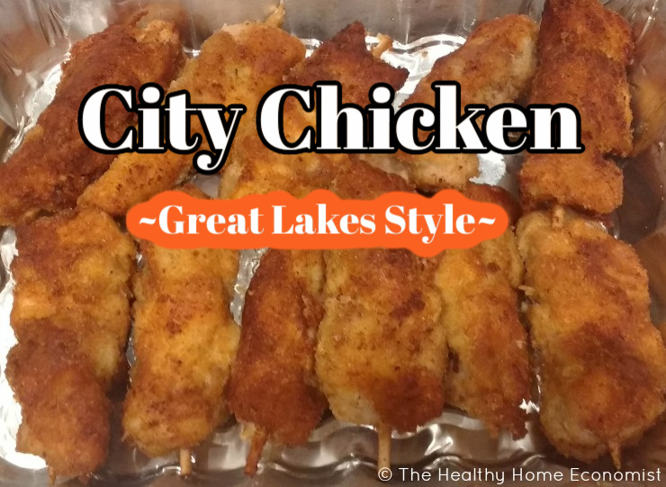 city chicken skewers in a baking pan