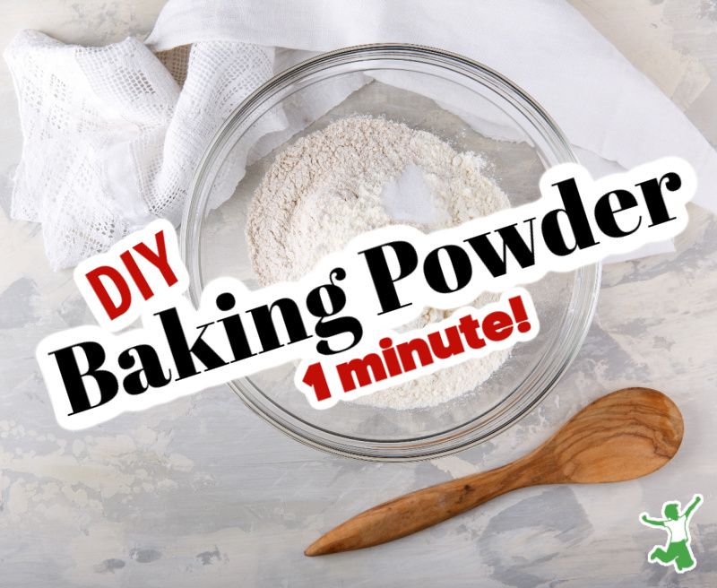 glass dish of DIY baking powder on white tablecloth