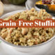 grain free keto stuffing in a while bowl with saucer