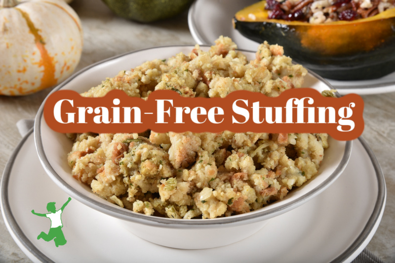 keto grain free stuffing in a white bowl on a table