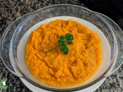 cultured sweet potato mash in a glass bowl