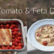 cherry tomatos and feta cheese dip before and after baking