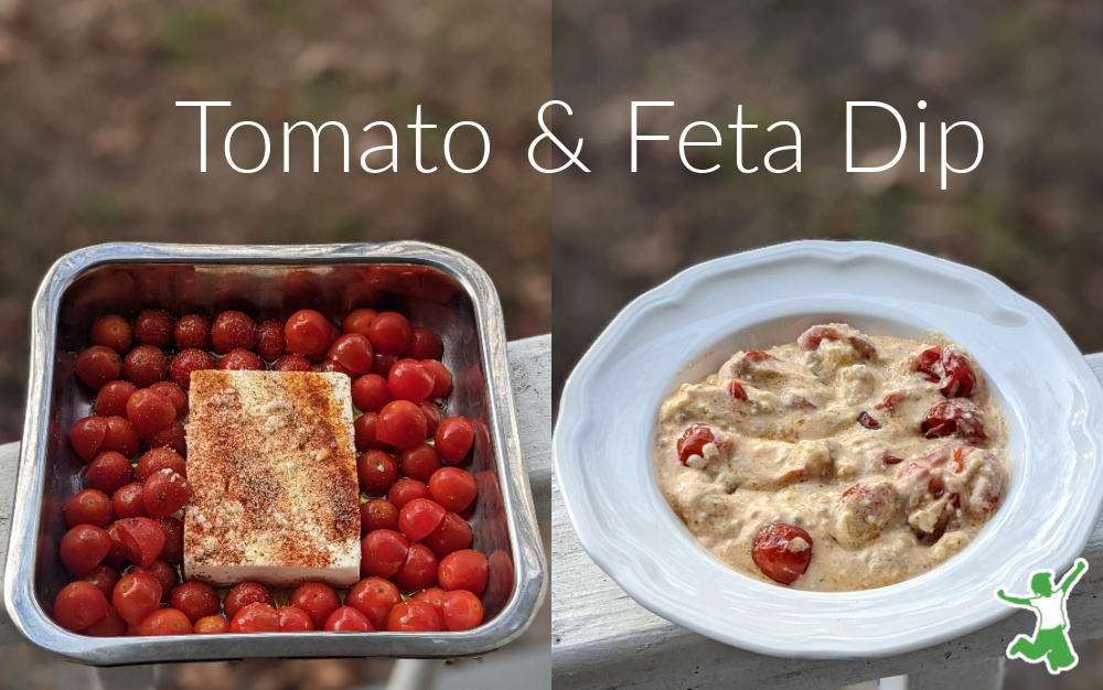 tomato and feta cheese dip before and after baking