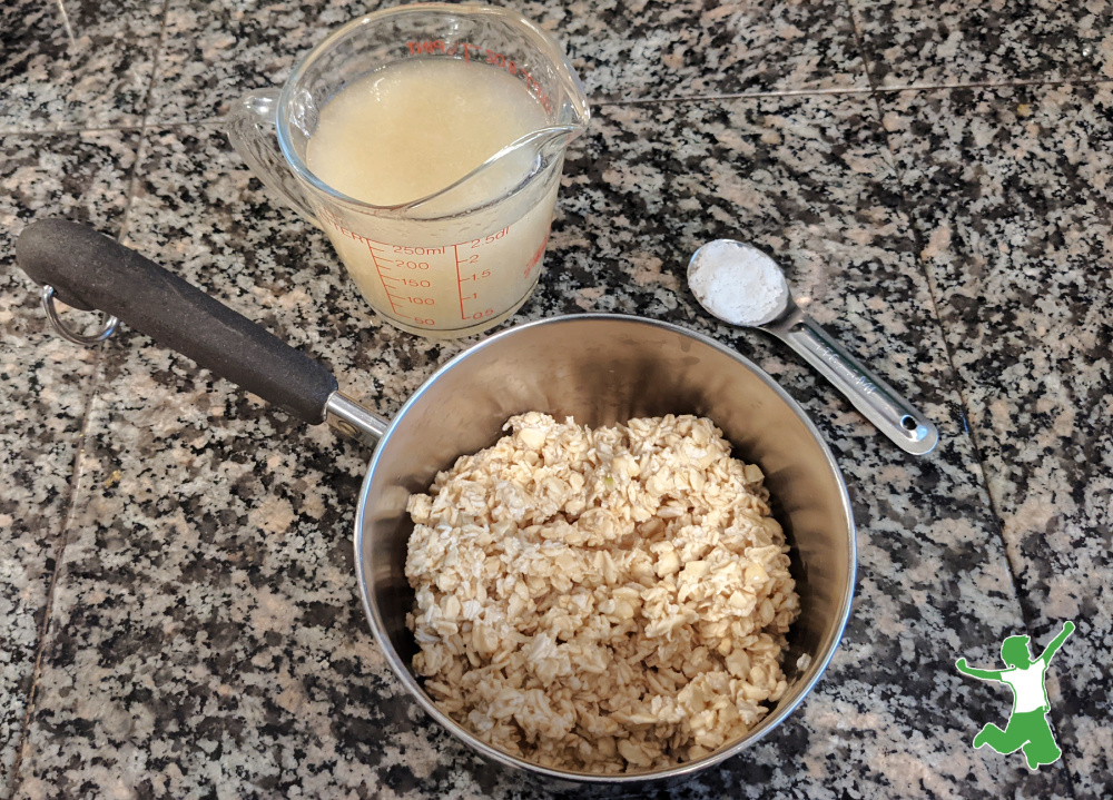 overnight oats in a pan with cup of bone broth and sea salt