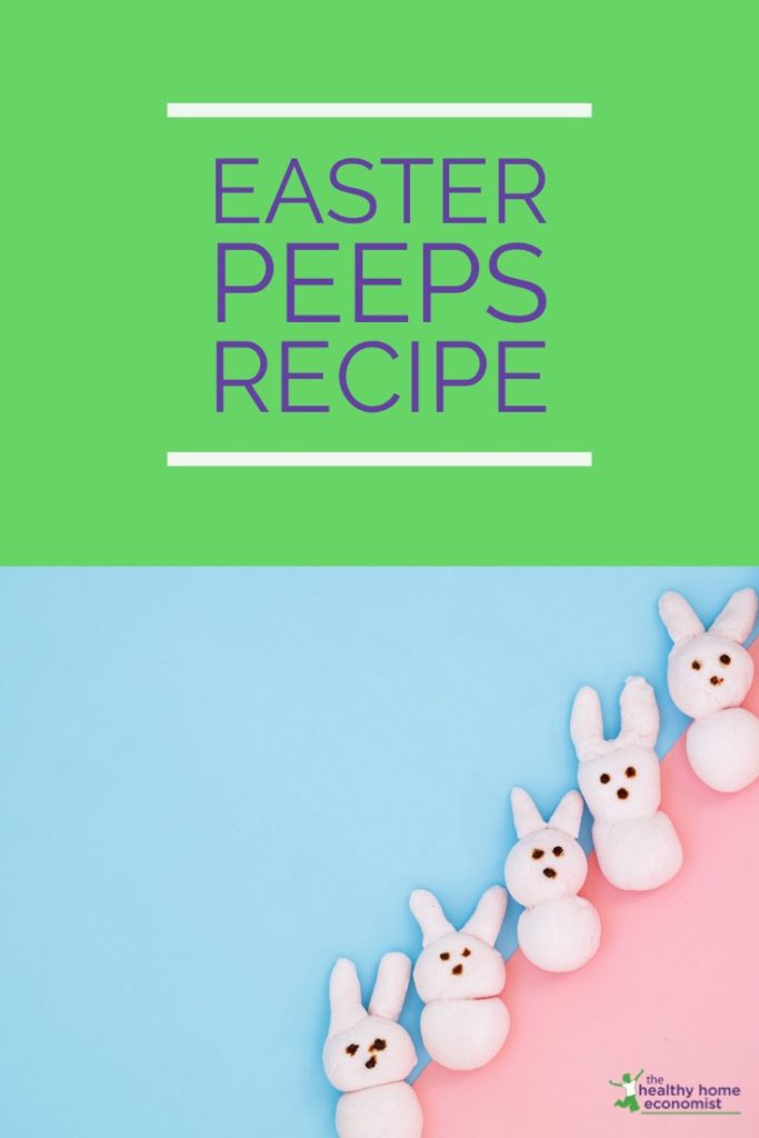 homemade easter peeps on pink and blue background