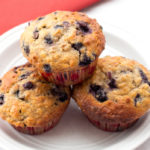low carb blueberry muffins on a white plate