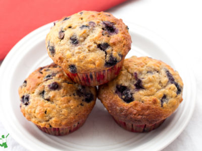 low carb blueberry muffins on a white plate
