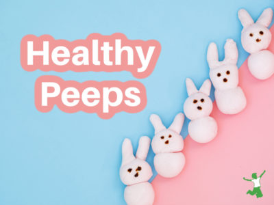 healthy easter peeps on a pink and blue background