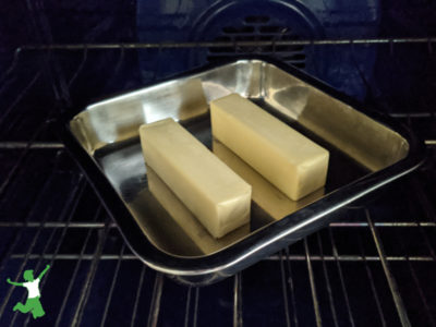sticks of butter in the oven to make ghee