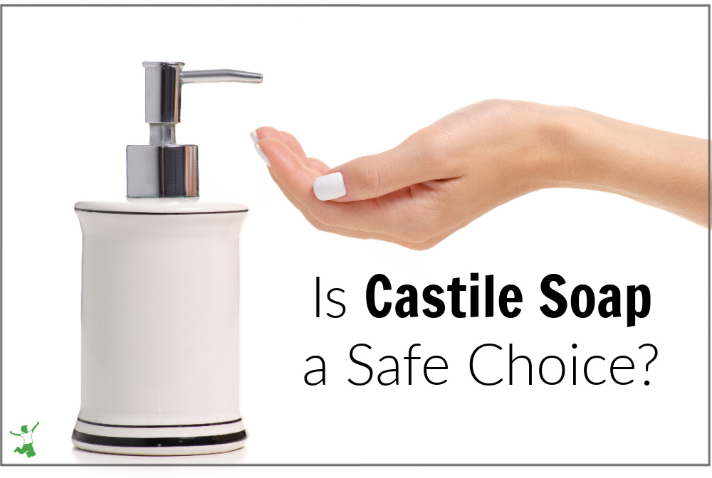 woman pumping safe castile soap on hand from white dispenser