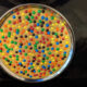 healthy m&m cookie on stainless steel pan