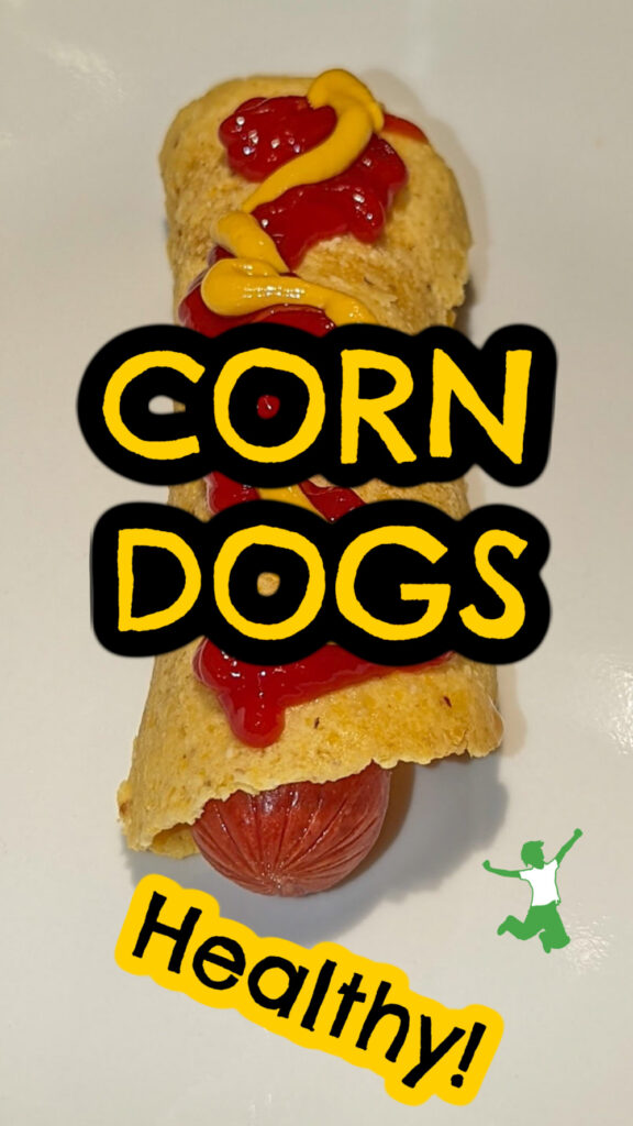 healthy corn dog with ketchup and mustard white background