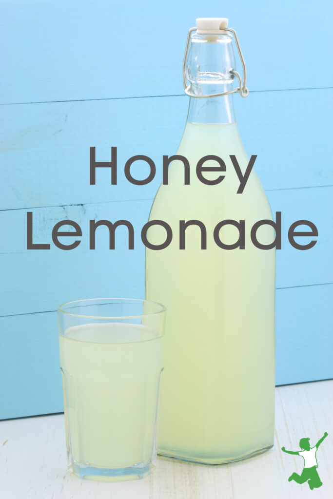 honey lemonade lightly fermented in a glass bottle with blue background