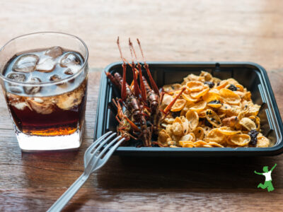 fast food meal of edible bugs on wooden table