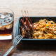 fast food meal of edible bugs on wooden table