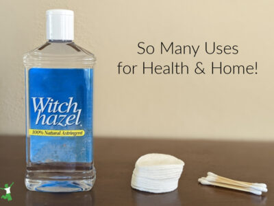 bottle of witch hazel on wood table