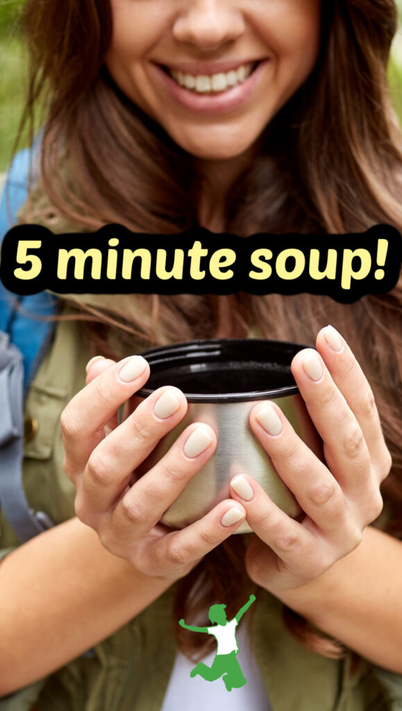 happy woman sipping healthy soup made in five minutes