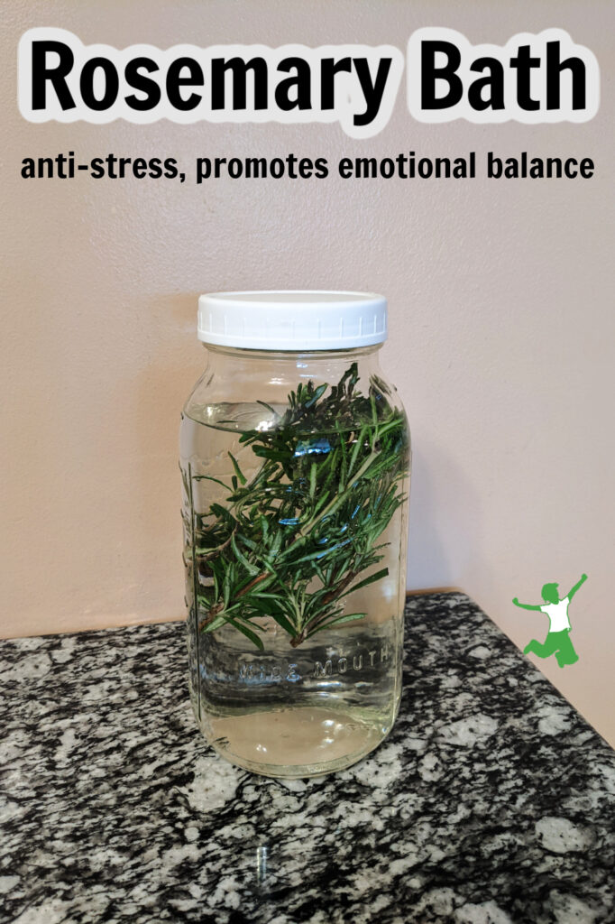 fresh rosemary infusing in hot water for anti-anxiety bath