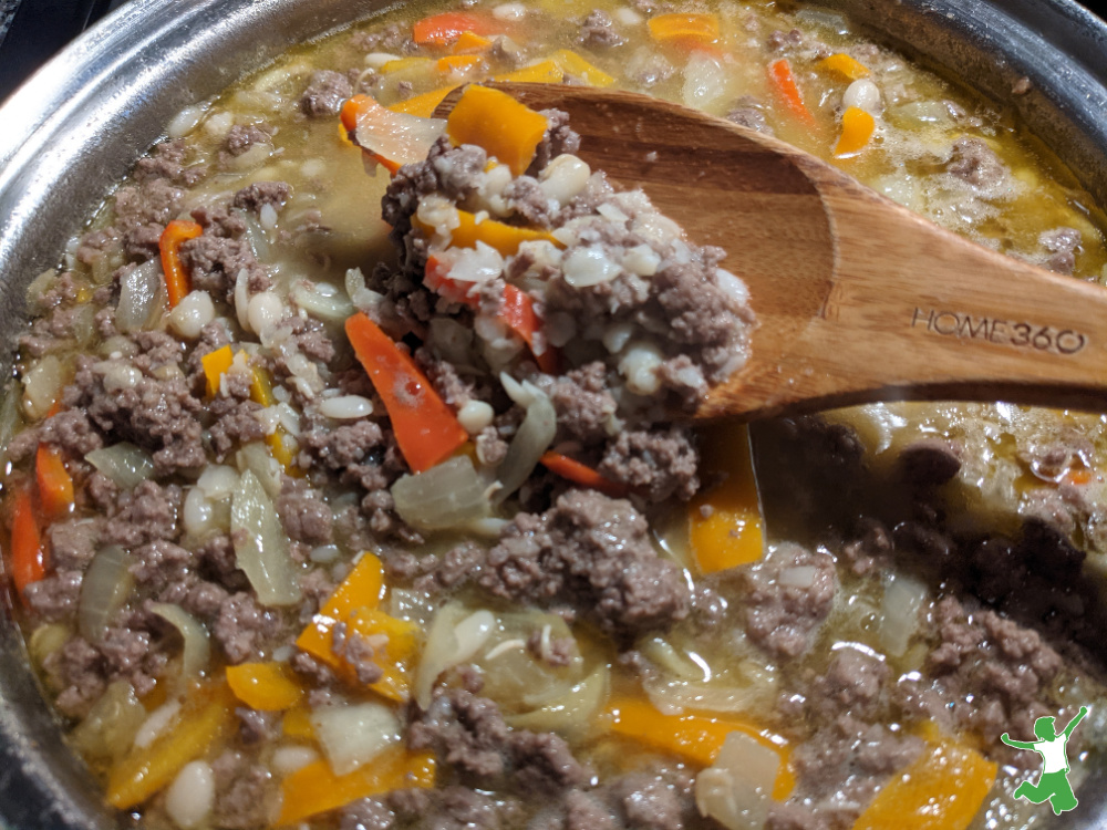 low carb white bean chili in a large pan