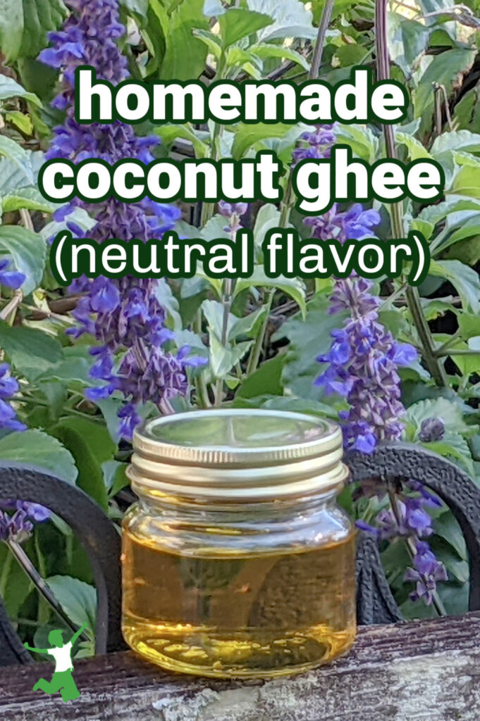 homemade coconut ghee jar in flower garden