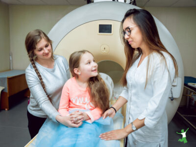 young girl getting an MRI protected from radiation