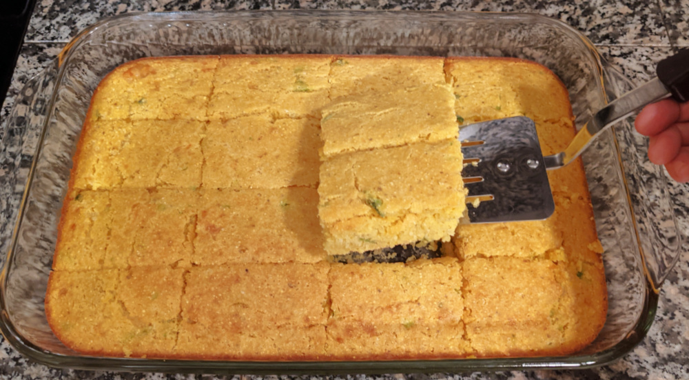 sprouted jalapeno cornbread in a baking pan