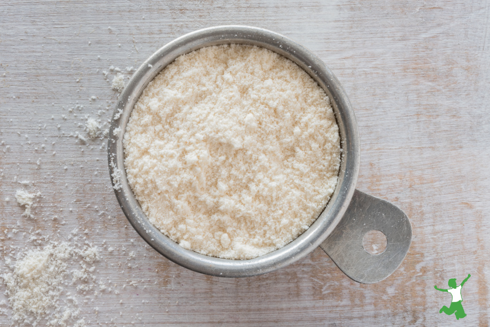 coconut flour soaking overnight in a stainless steel bowl