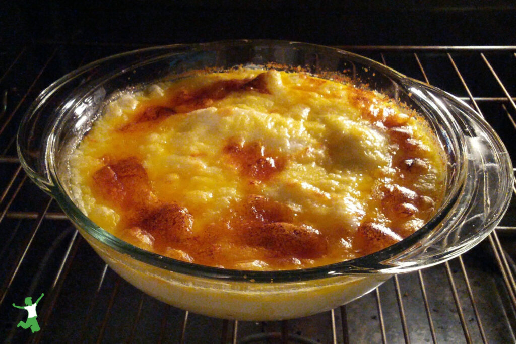 seafood casserole in a glass bowl