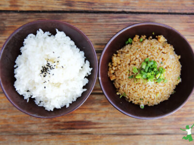 arsenic-free white and brown rice in bowls