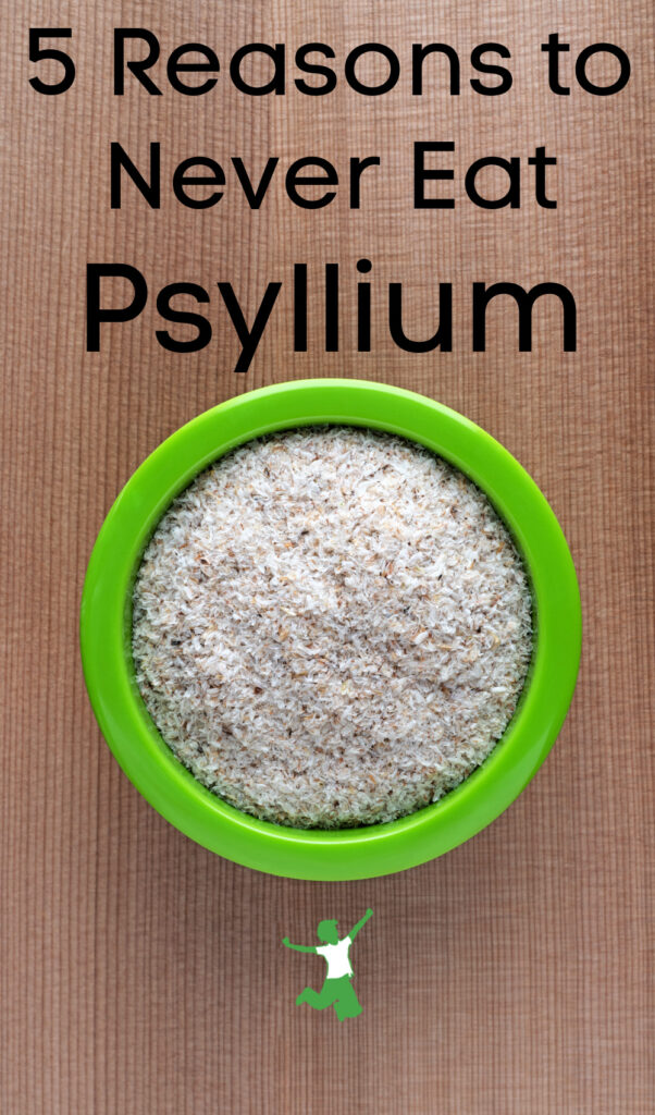 toxic psyllium seed in a green bowl on wooden counter
