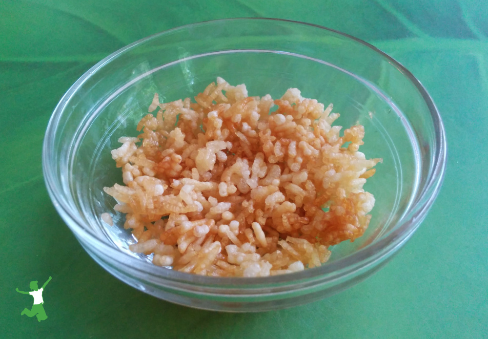 healthy rice krispies in a glass bowl