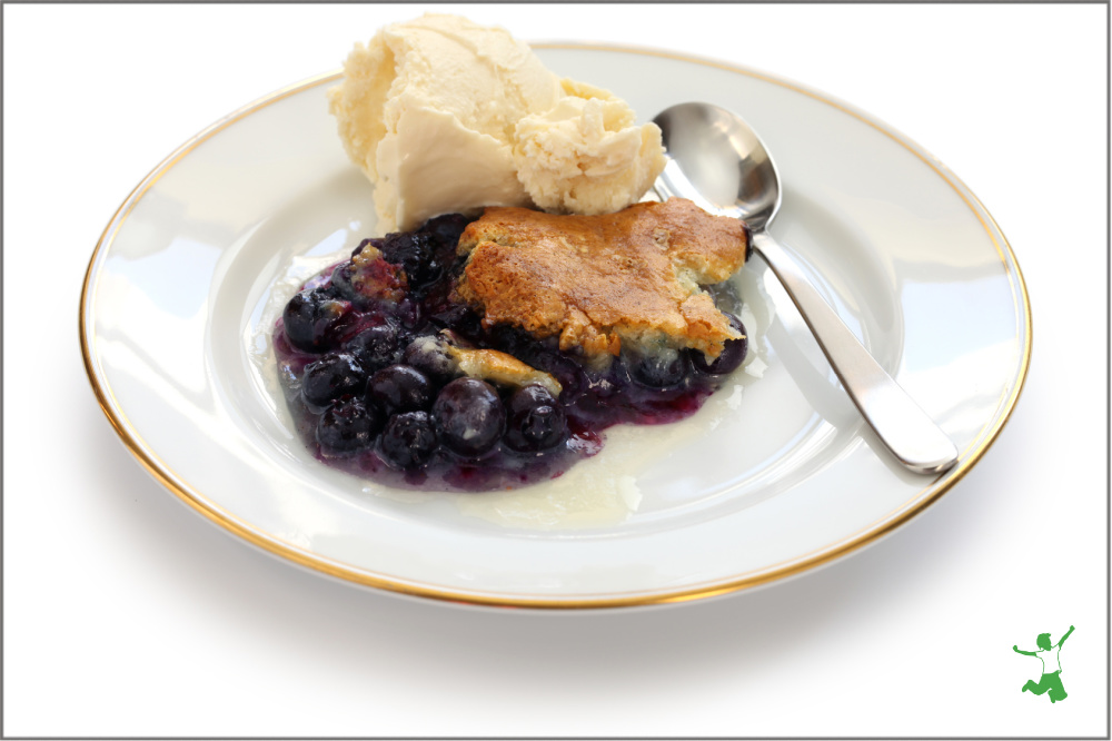 grain-free blueberry cobbler on white plate