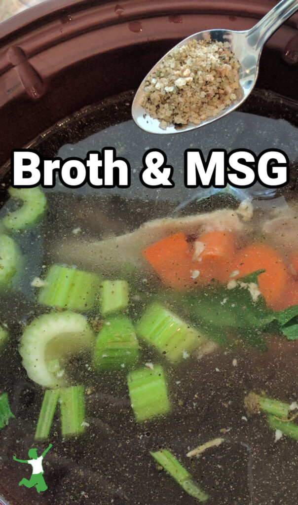 msg bone broth in clay pot with spoon